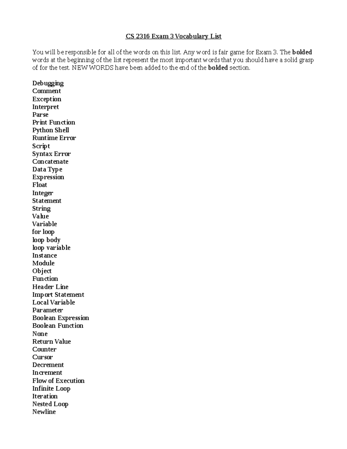 SP16 Exam 3 Vocab - CS 2316 Exam 3 Vocabulary List You will be ...