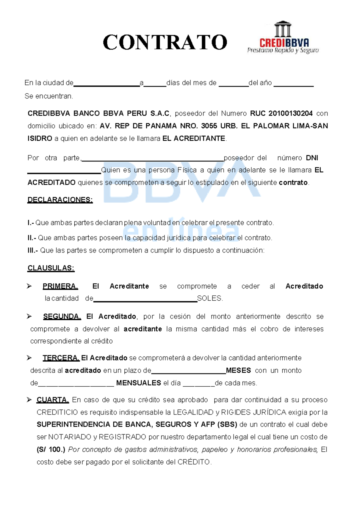 BBVA- Contrato-1-1 - Fff - CONTRATO En La Ciudad De A Días Del Mes De ...