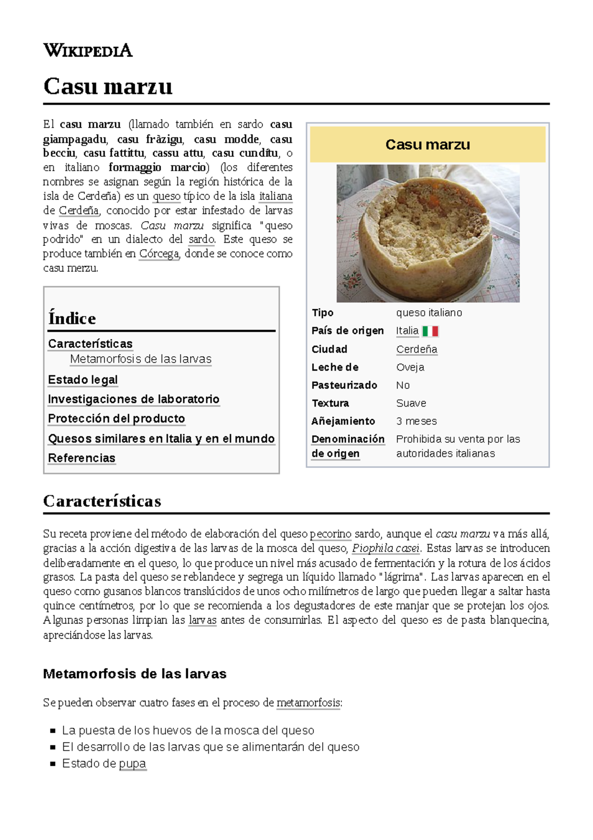 Casu marzu - Para estudiar - Casu marzu Tipo queso italiano País de ...