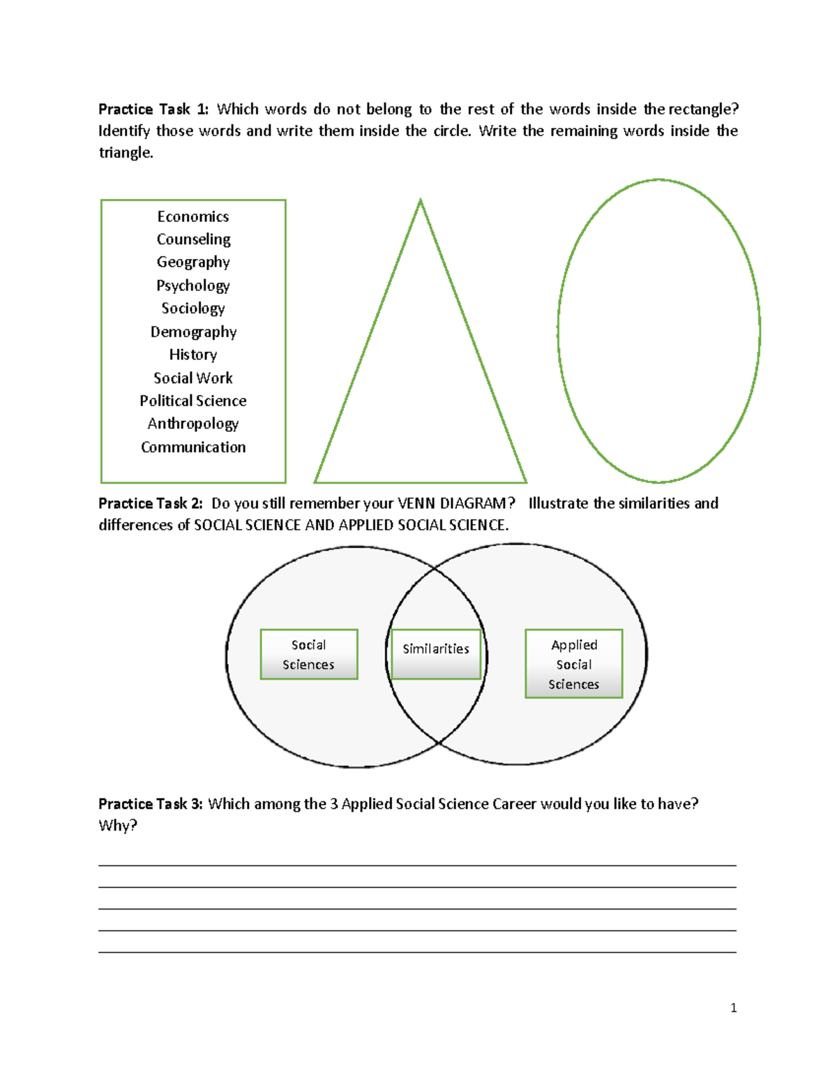 Diass Ptask 1 - N/A - 1 Practice Task 1: Which words do not belong to ...