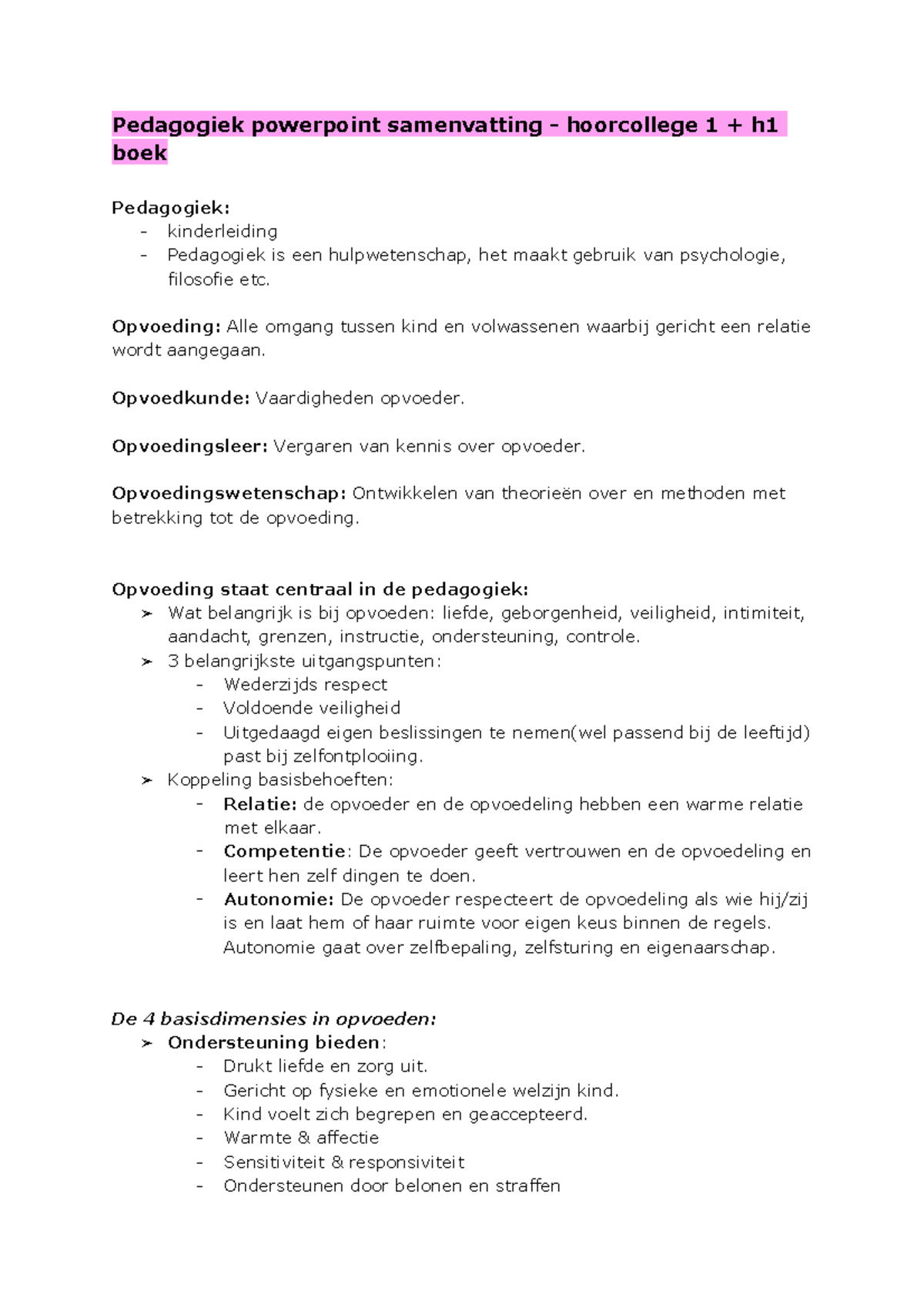 Samenvatting Pedagogiek Hoofdstuk 1 Het Begrip Opvoeding - Pedagogiek ...