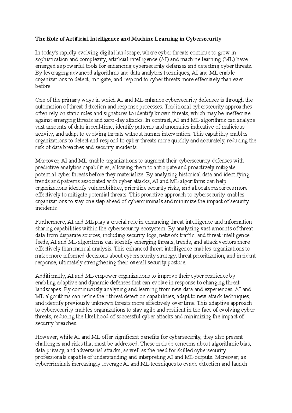 The Role of Artificial Intelligence and Machine Learning in ...