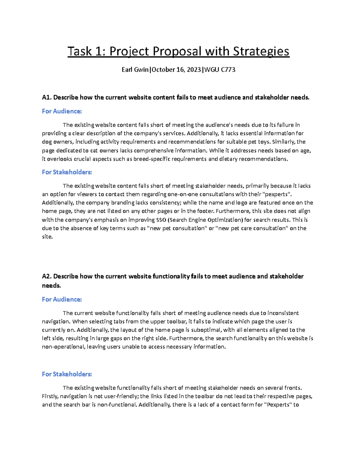 Task1 Project Proposal - Task 1: Project Proposal with Strategies Earl ...