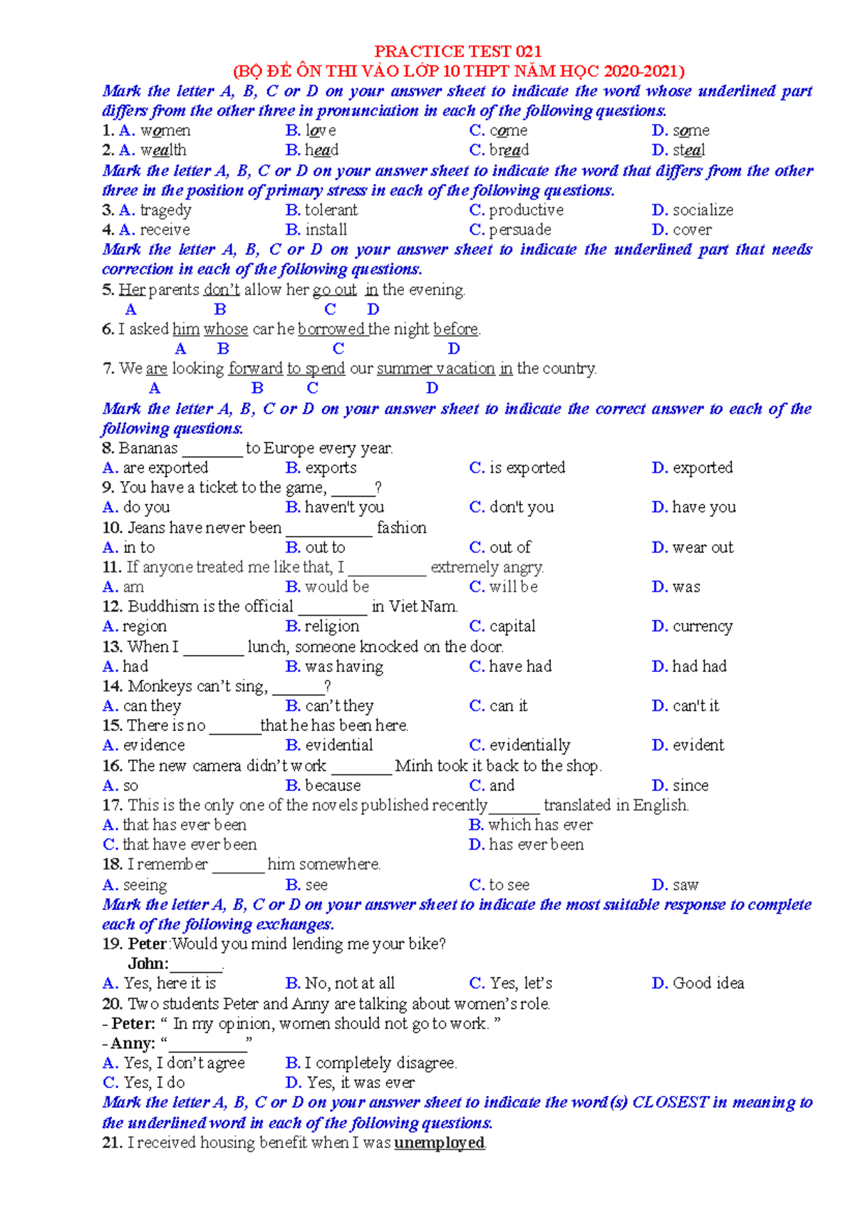 21. Practice TEST 021 - it gets the information about english ...