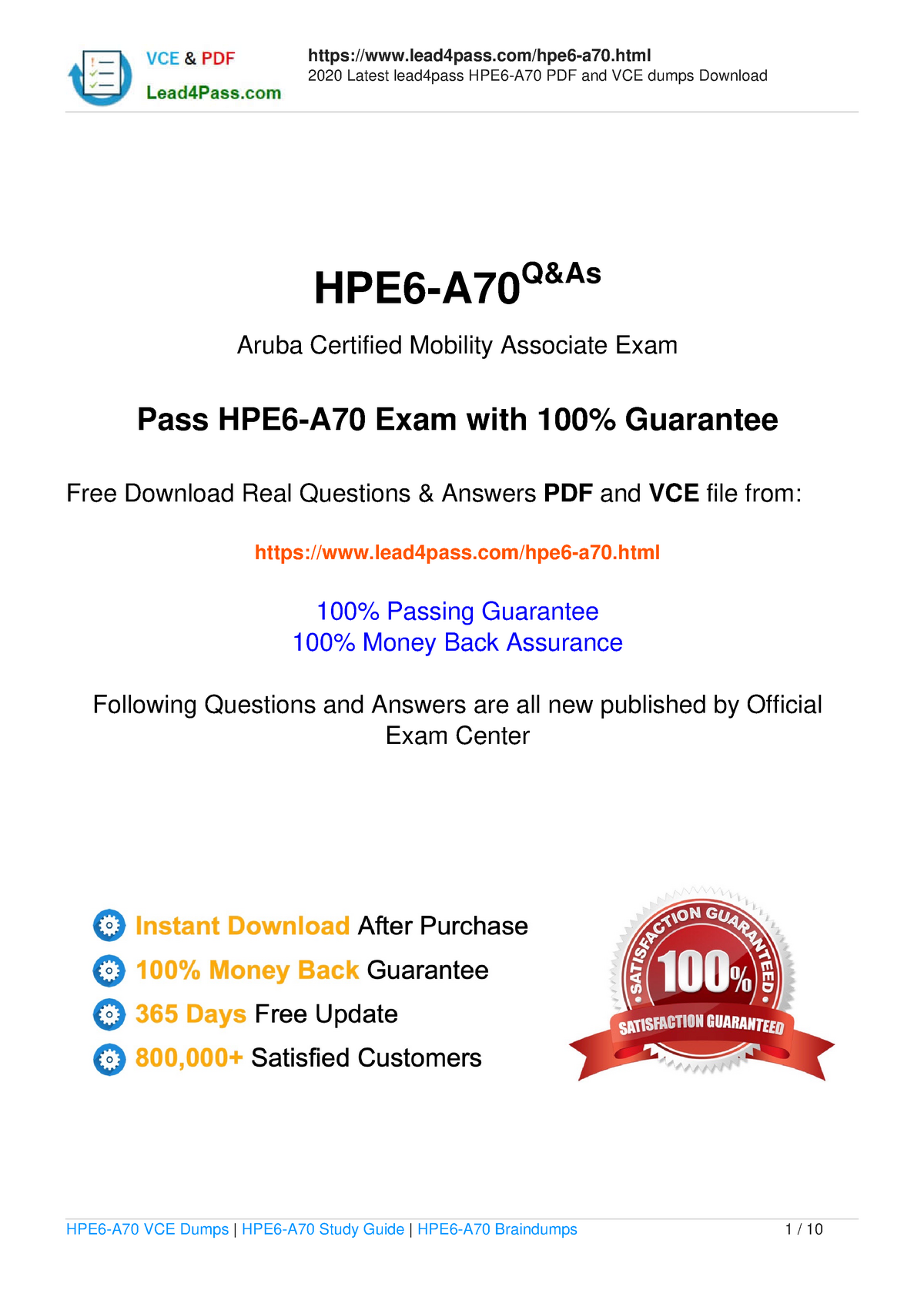 2020] HP Aruba ACMA HPE6-A70 Exam exercise questions and answers - 2020  Latest lead4pass HPE6-A70 - Sns-Brigh10