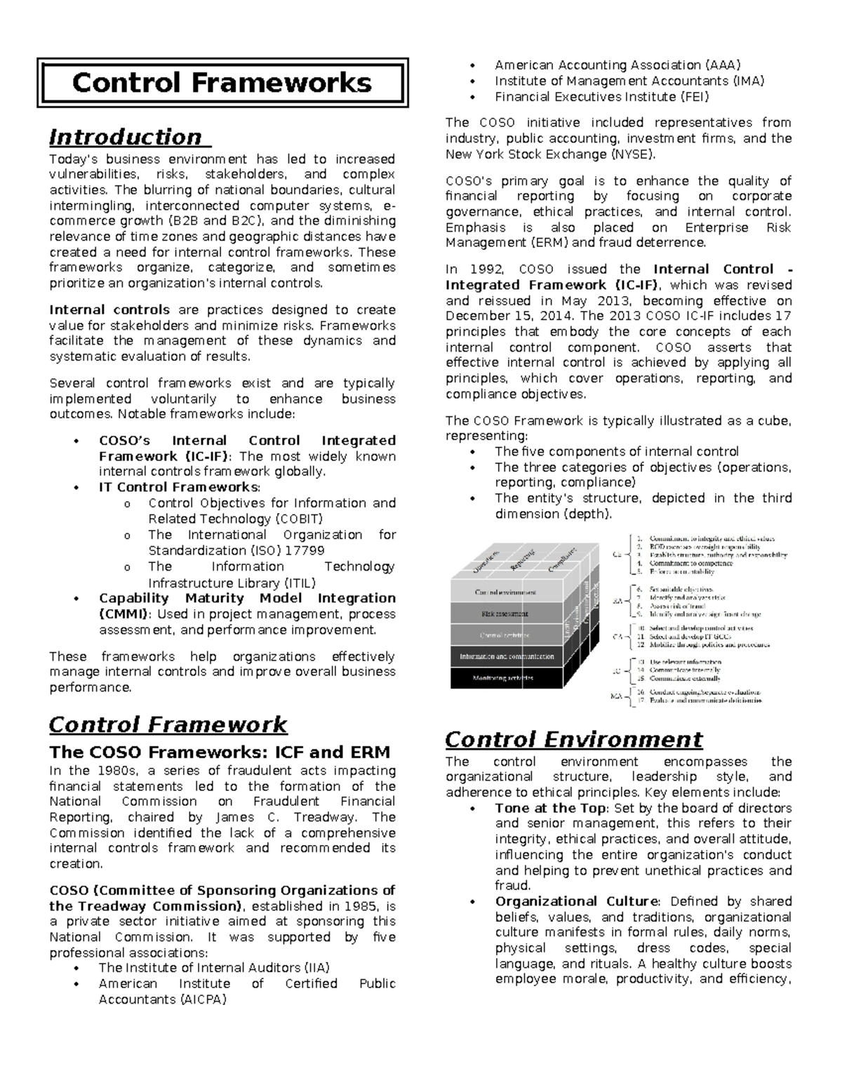 Module 4 - Audit Notes - Control Frameworks Introduction Today's ...