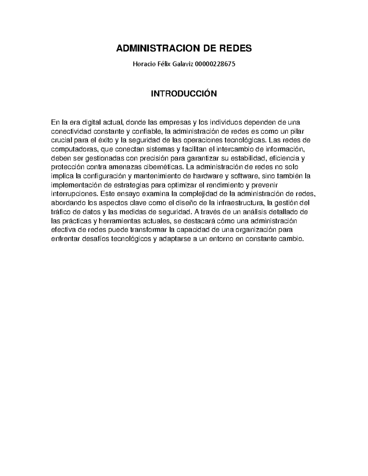 Administracion DE Redes Ensayo - ADMINISTRACION DE REDES Horacio Félix ...