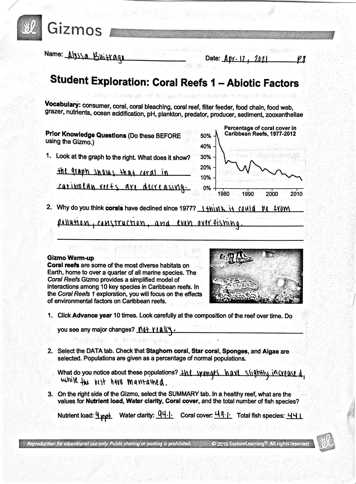 Coral Reef 1 Gizmo Answer Key Pdf Activity B Store Jkuatacke 9932