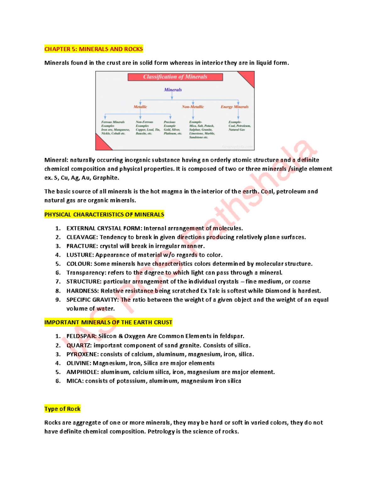 Geography Ncert Notes - CHAPTER 5: MINERALS AND ROCKS Minerals found in ...