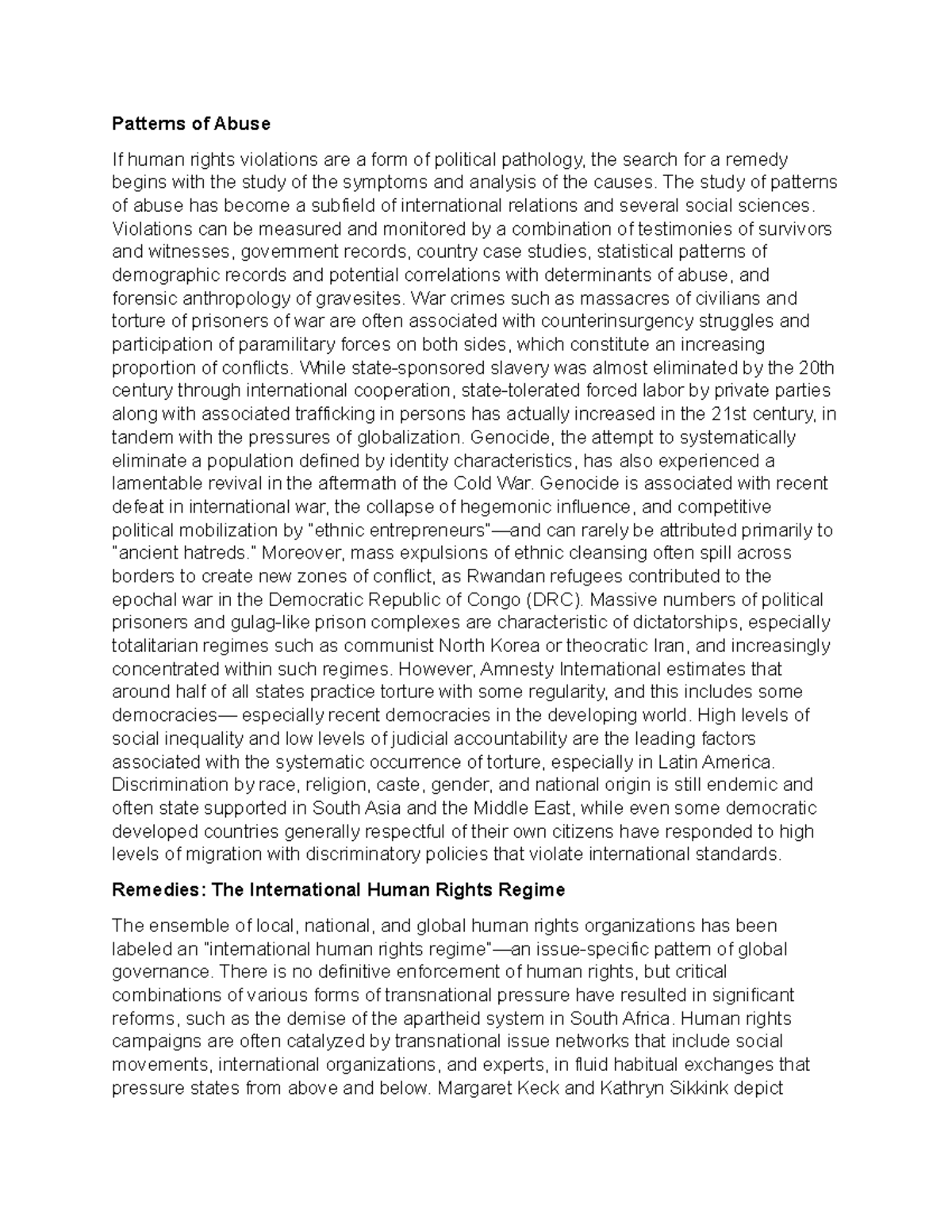 Patterns of Abuse The study of patterns of abuse has a