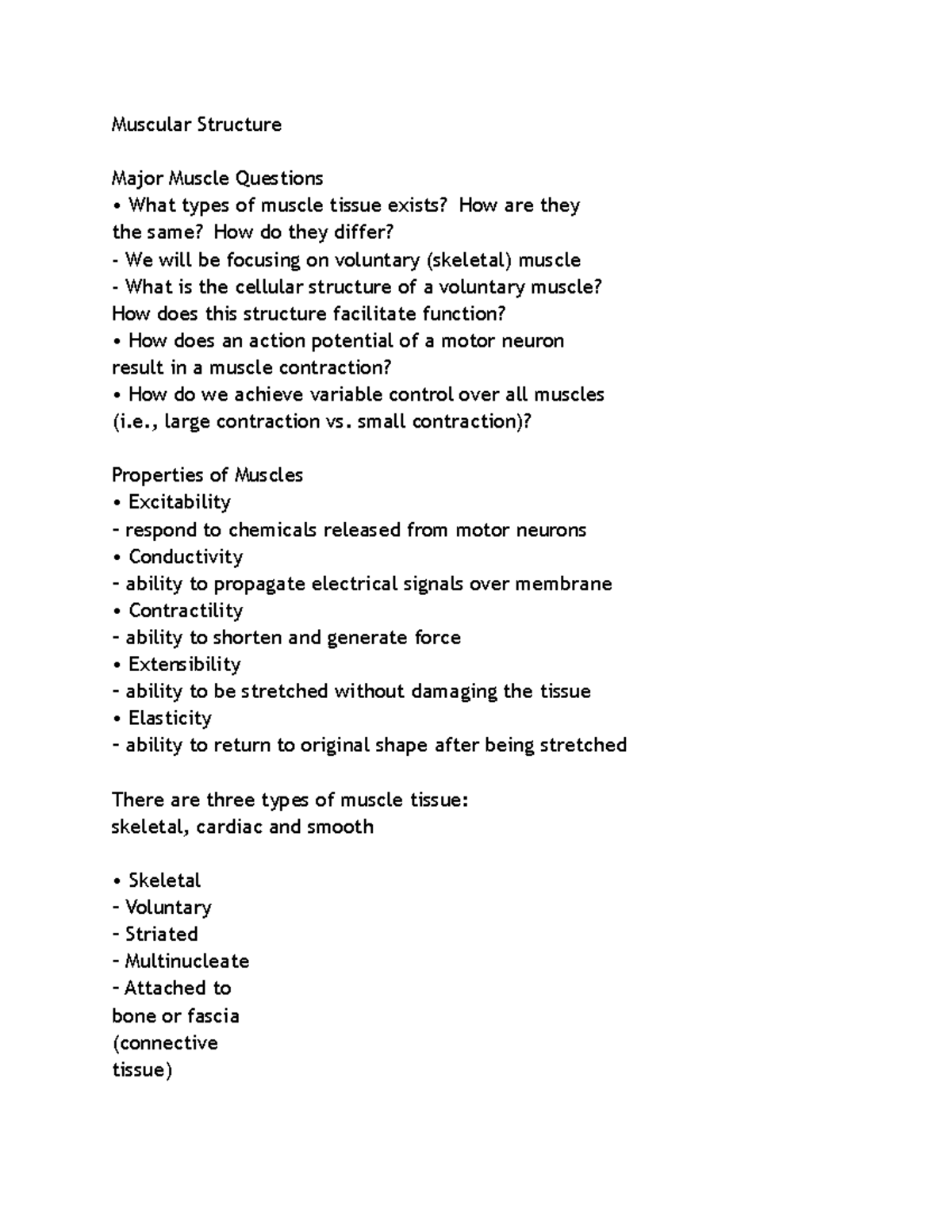 BIOL 161 muscle contraction - Muscular Structure Major Muscle Questions ...