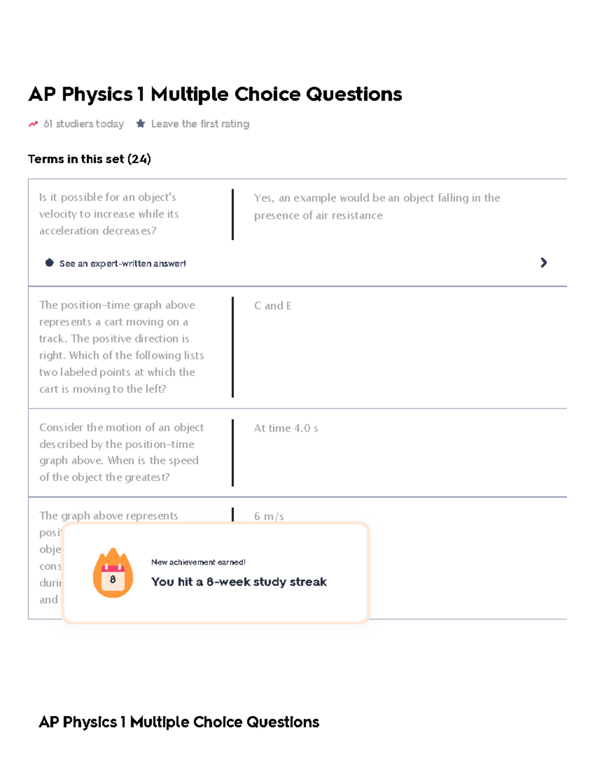 AP Physics 1 Multiple Choice Questions Flashcards Quizlet - AP Physics ...