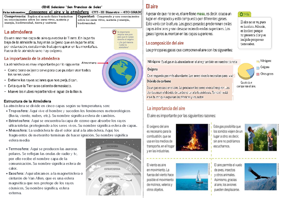 Ficha Informativa La Atmosfera Y El Aire Ficha Informativa Conocemos El Aire Y La AtmÛsfera 7827