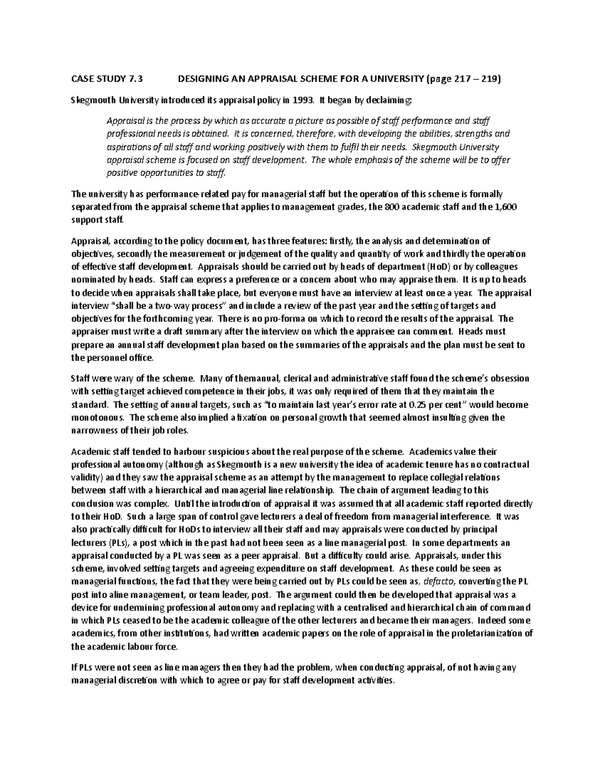 Assignment 2C - Case and Questions, Skegmouth University - CASE STUDY 7 ...