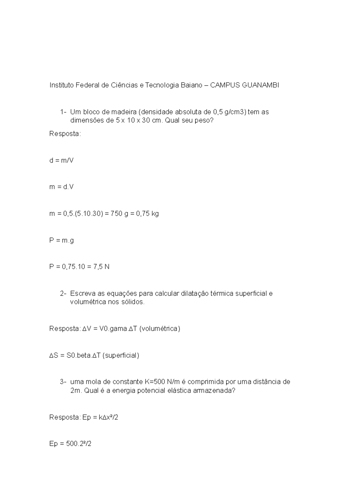 Física 3 - Questões com perguntas e respostas para absorção de ...