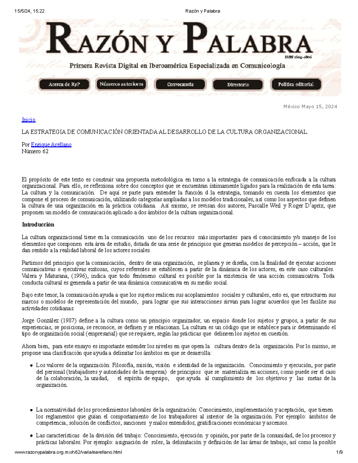 Razón y Palabra - Exámen - México Mayo 15, 2024 Inicio LA ESTRATEGIA DE ...