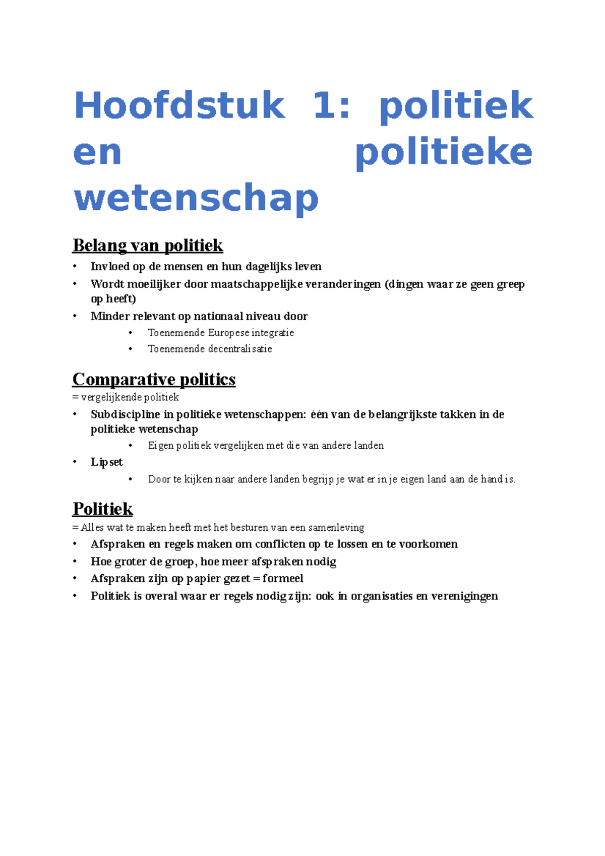 Inhoudsopgave Eerste Drie Hoofdstukken Inleiding Politicologie ...