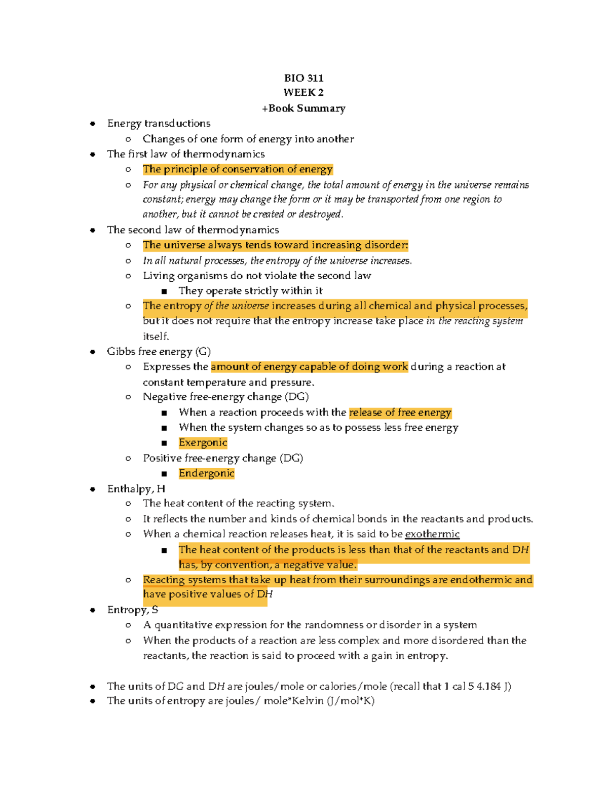 BIO311 wk2 - Lecture notes Week 2 - BIO 311 WEEK 2 **+Book Summary ...