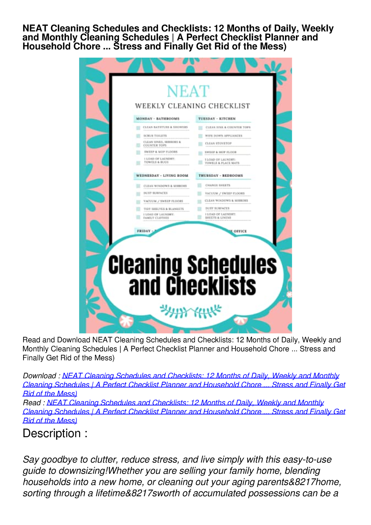 PDF/READ/DOWNLOAD NEAT Cleaning Schedules and Checklists: 12 Months of ...