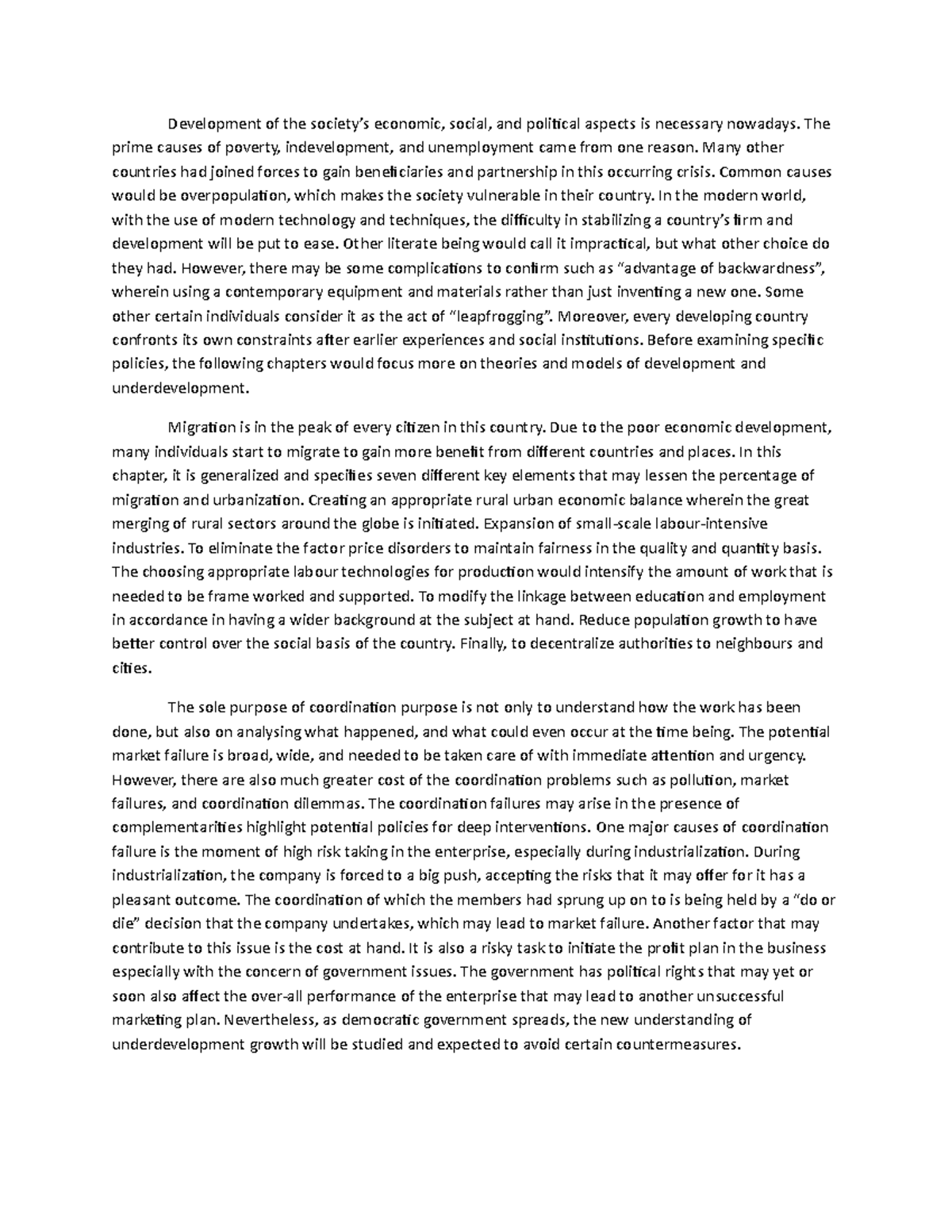 Development of the society The prime causes of poverty, indevelopment