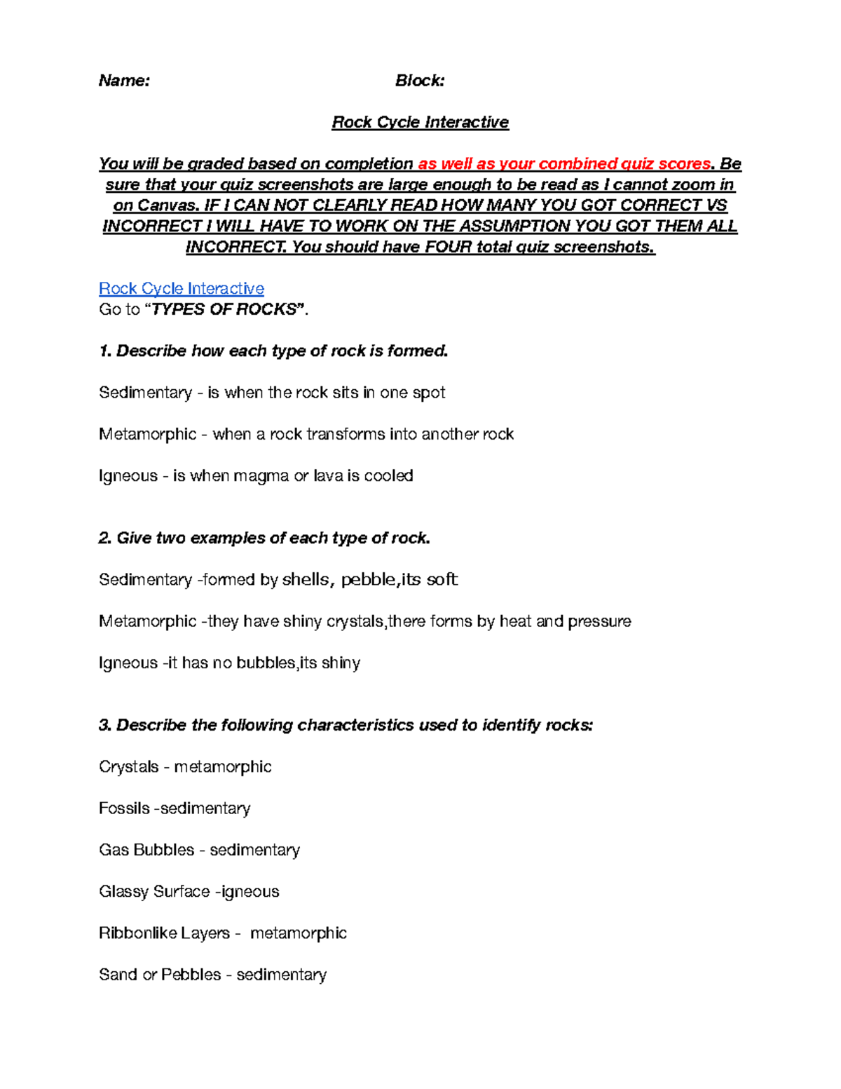 Rock Cycle Interactive1 Name Block Rock Cycle Interactive You will