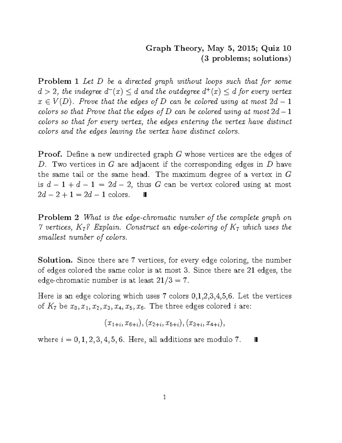 15-10-sol - lead - Graph Theory, May 5, 2015; Quiz 10 (3 problems ...