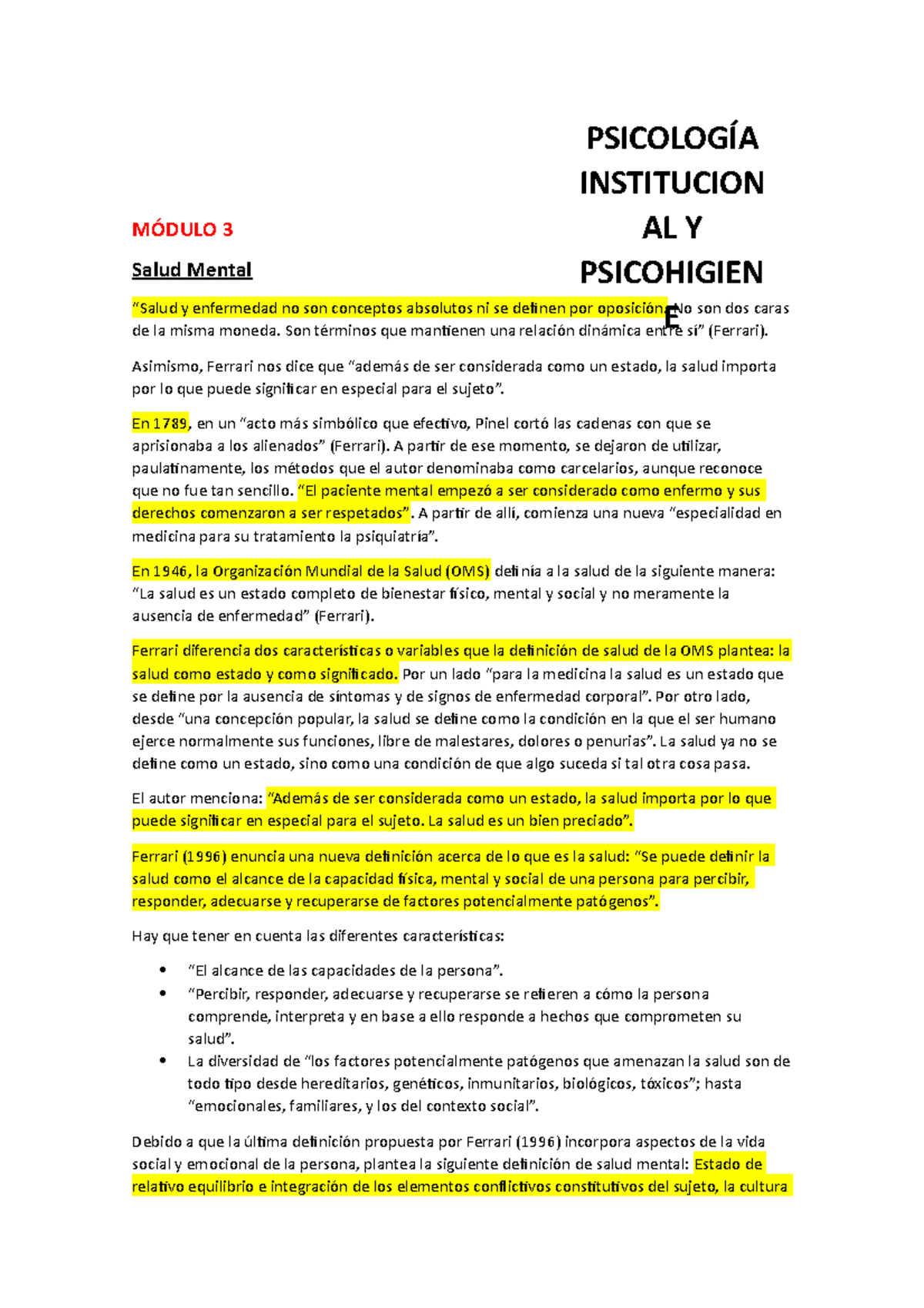 Psicología Institucional Y Psicohigiene Resumen M 3 - M 4 - MÓDULO 3 ...