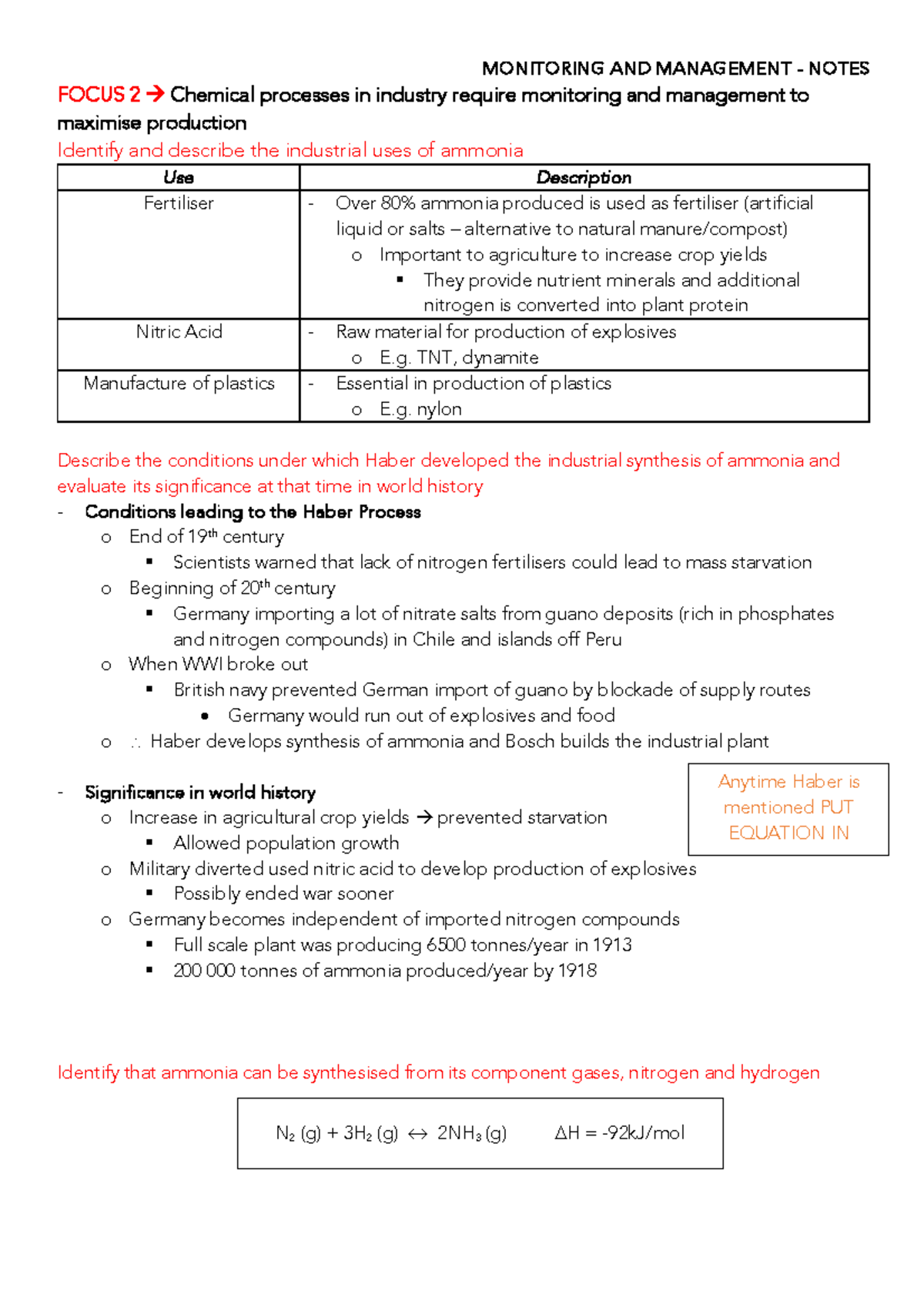 Monitoring and Management Notes-1 - FOCUS 2! Chemical processes in ...