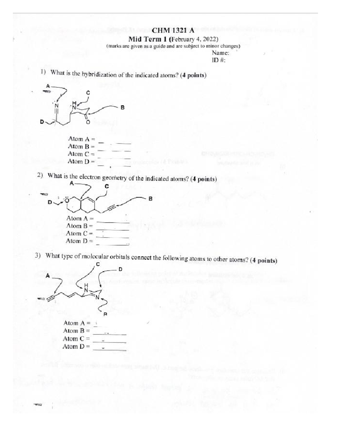 Orgo 1 Practice Exams From Winter 2022 - CHM1321 - Studocu