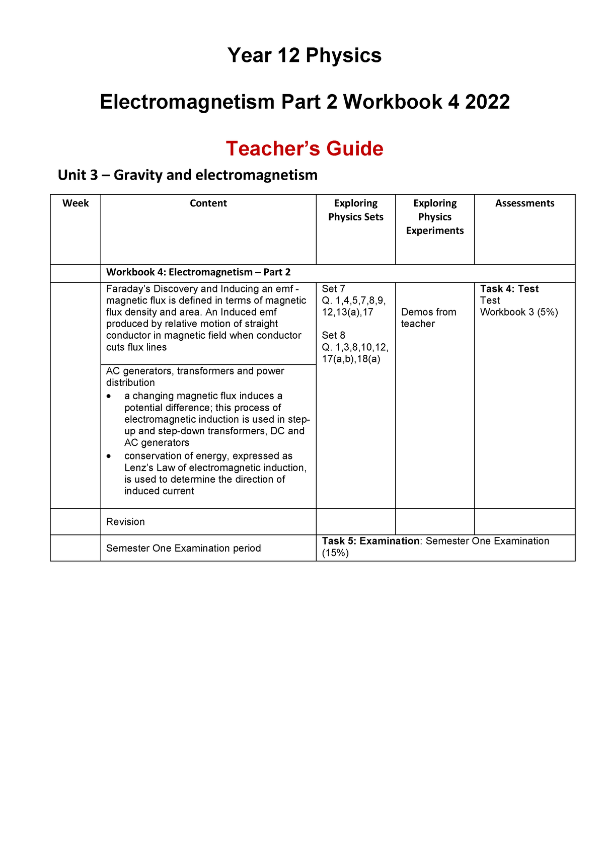 Electromagnetism Part 2 Workbook 4 2022 Answer Year 12 Physics Electromagnetism Part 2