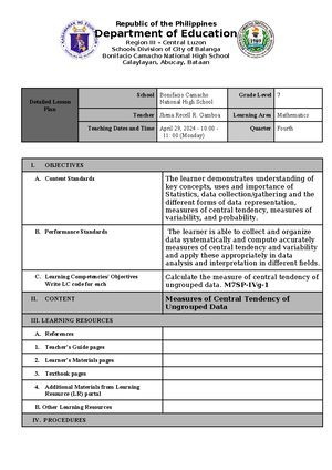 DLL GR8 Q1W4 MATH - Daily Lesson Log For Grade 8 Math Quarter 1 Week 4 ...