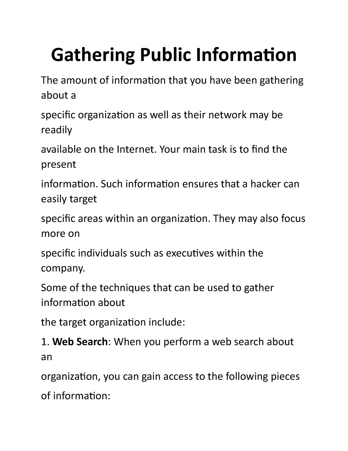 Gathering Public Information - Your Main Task Is To Find The Present ...