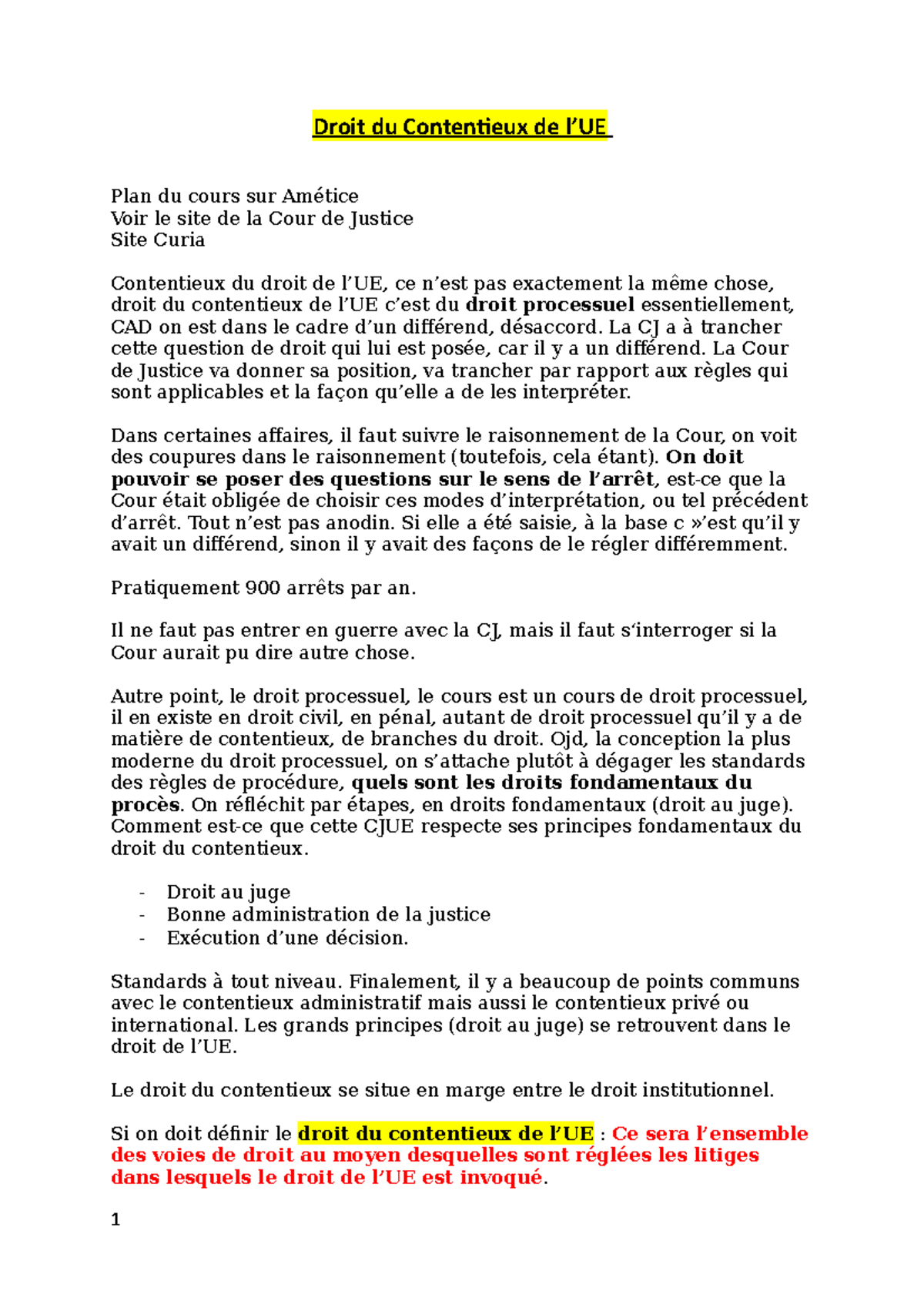 Droit du Contentieux de l Droit du Contentieux de l’UE Plan du cours
