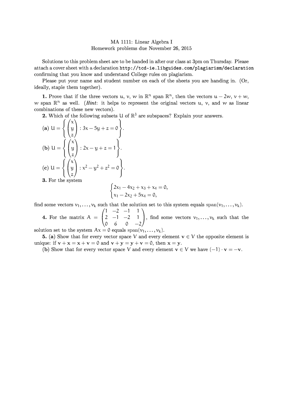 mit linear algebra homework