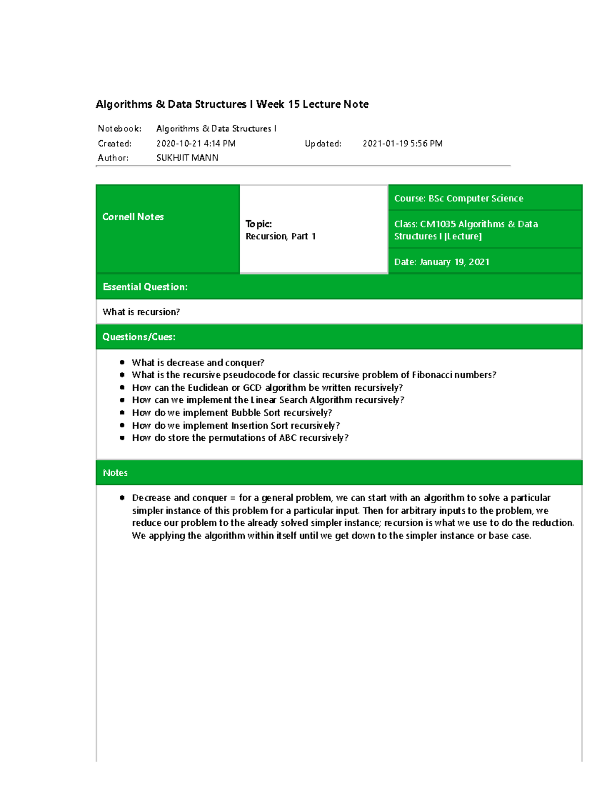 Ads 1 Week 15 Lecture Data Structure And Algorithm Notes Notebook