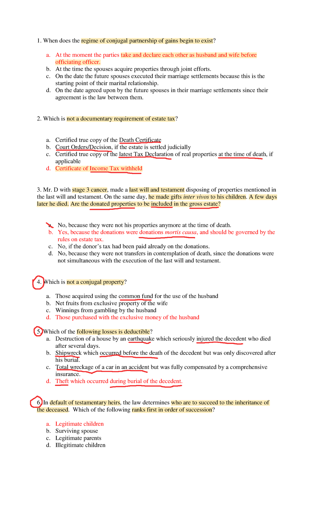 Estate Tax Theories Estate Tax Multiple Choice Questions When Does The Regime Of Conjugal