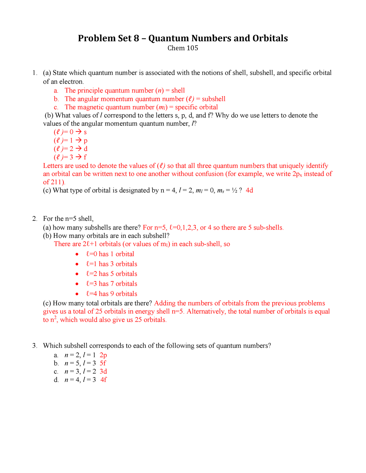 PS20 20 key problem set - Problem Set 20 – Quantum Numbers and Throughout Quantum Numbers Practice Worksheet