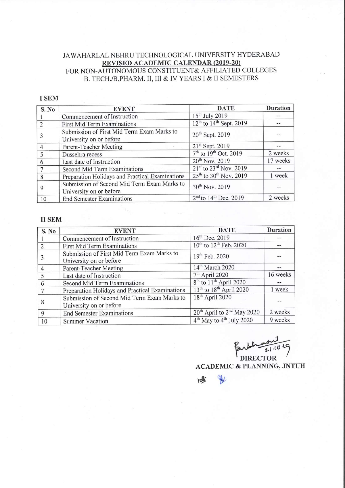 Calender 2019-2020 - R18 B.tech. Cse (computer Networks) Iii & Iv Year 