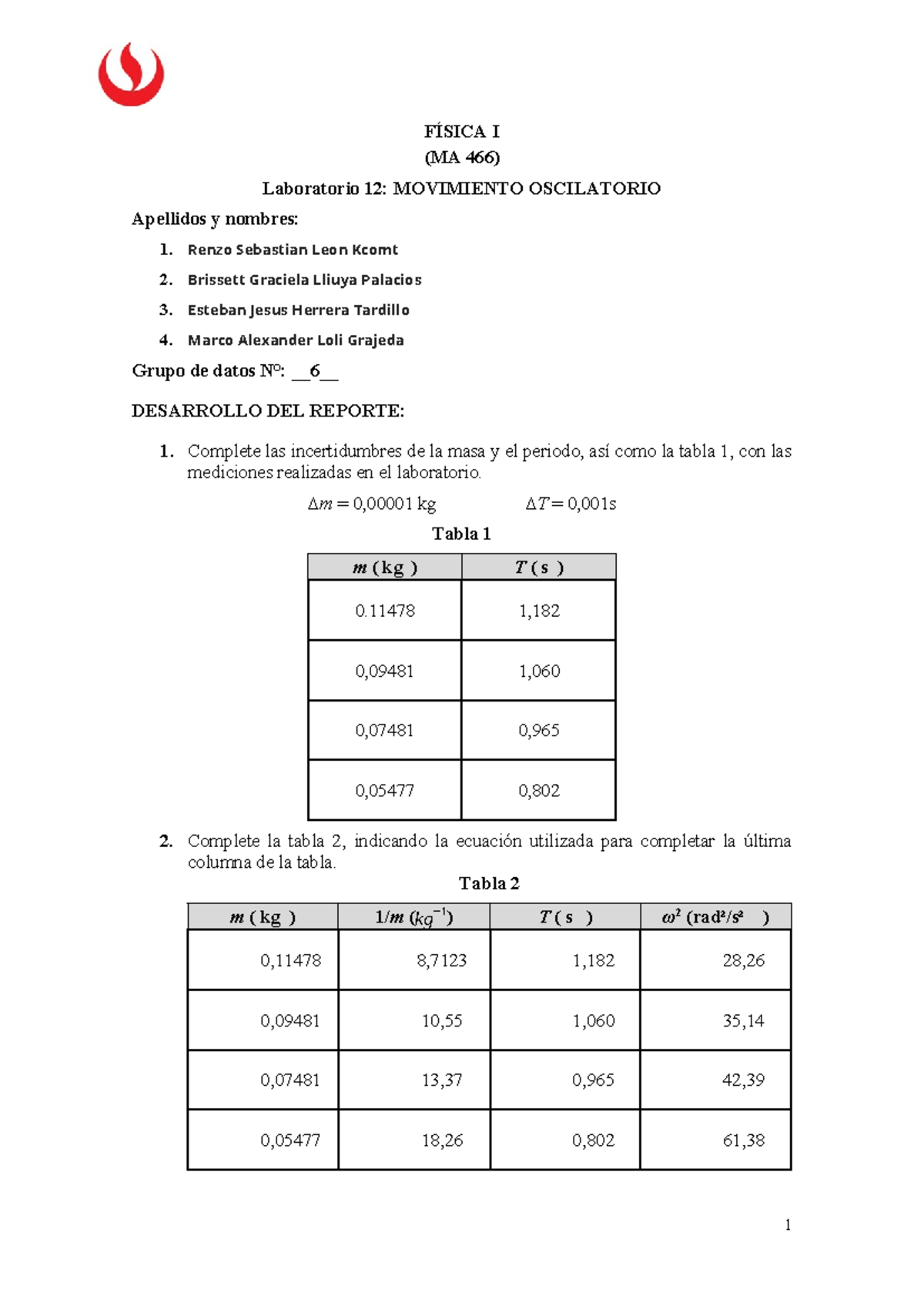 Reporte De Laboratorio N° 12 De Física I Sesión Virtual FÍsica I Ma