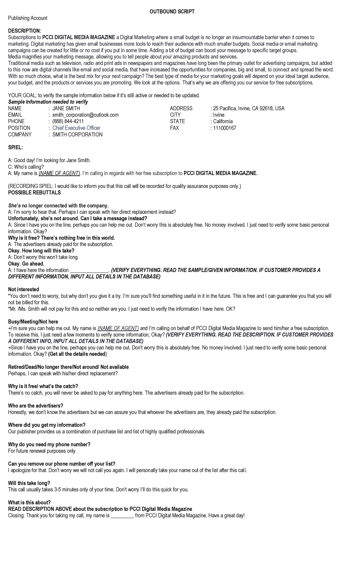 Script Outbound Sales - anything in the programs - OUTBOUND SCRIPT ...