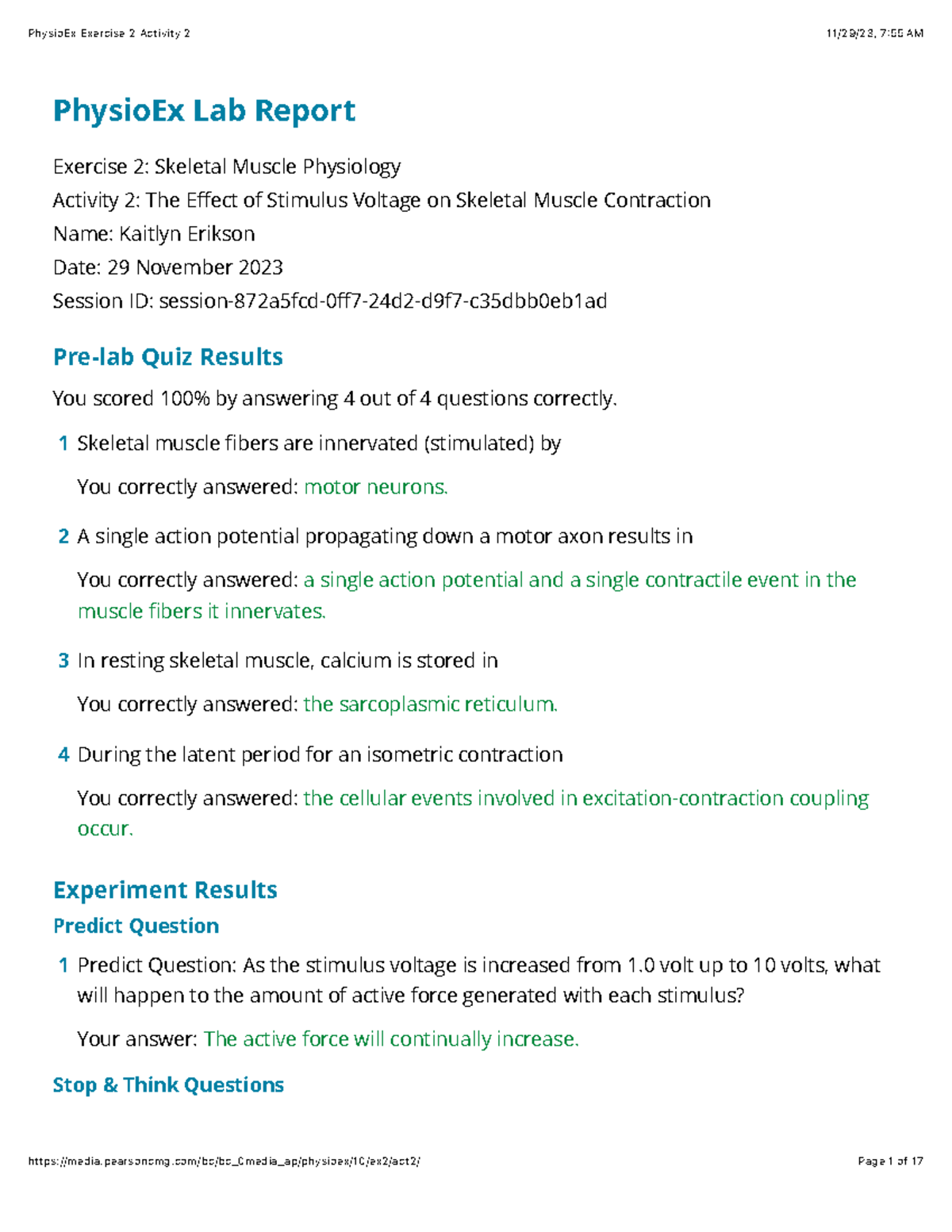 Physio Ex Exercise 2 Activity 2 - PhysioEx Lab Report Exercise 2 ...