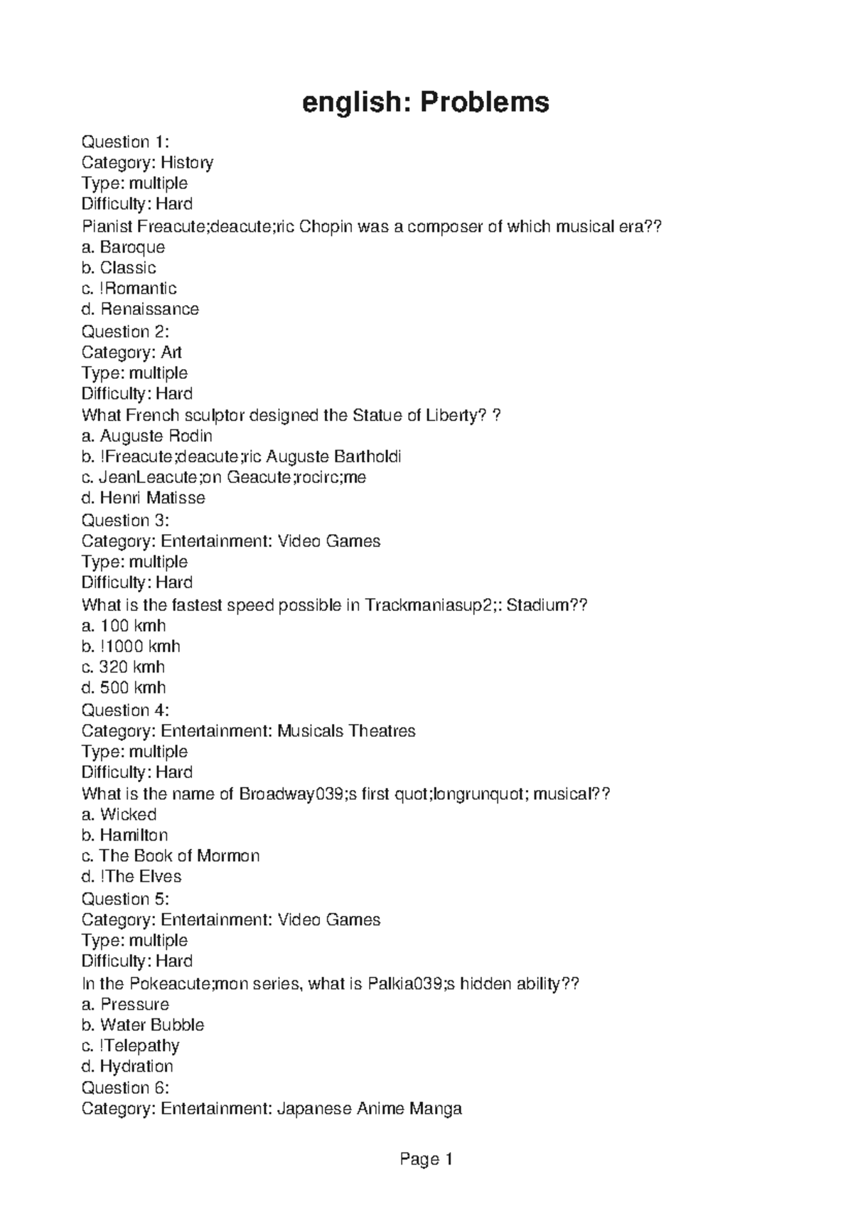 English-Assessment-9 - english: Problems Question 1: Category: History ...