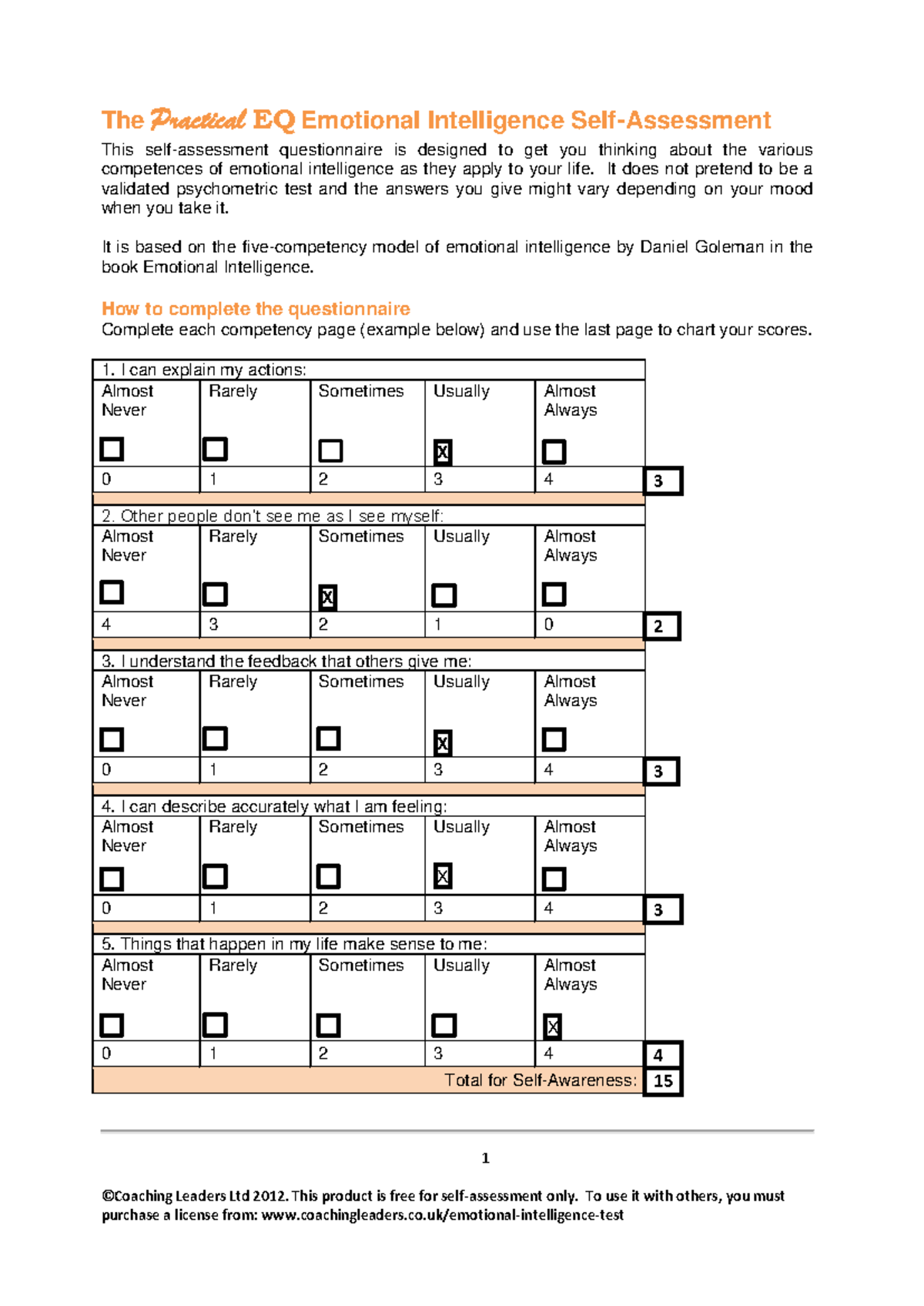 Personality Test - 1 ©Coaching Leaders Ltd 2012. This product is free ...