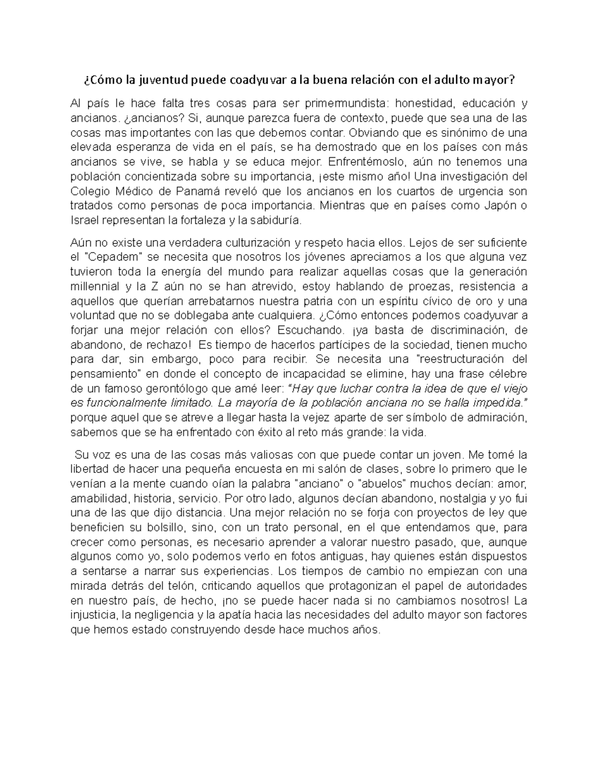 Como pueden los Jóvenes coadyuvar a una mejor relación con los adultos ...