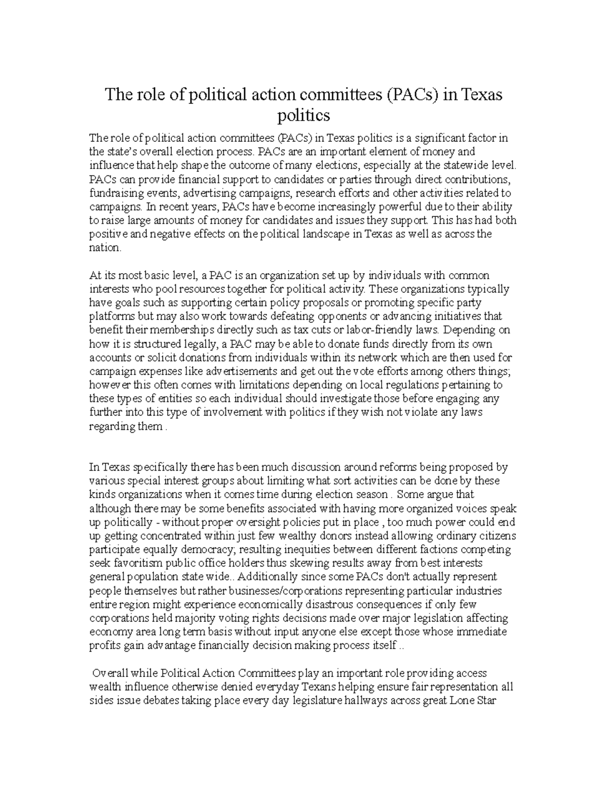 The role of political action committees (PACs) in Texas politics - PACs ...