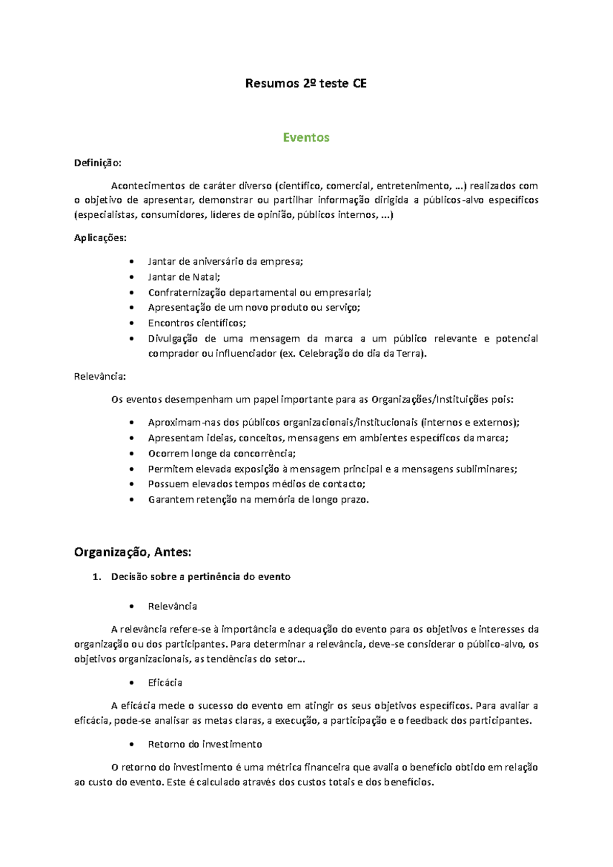 Resumos 2º teste CE - ..) realizados com o objetivo de apresentar ...