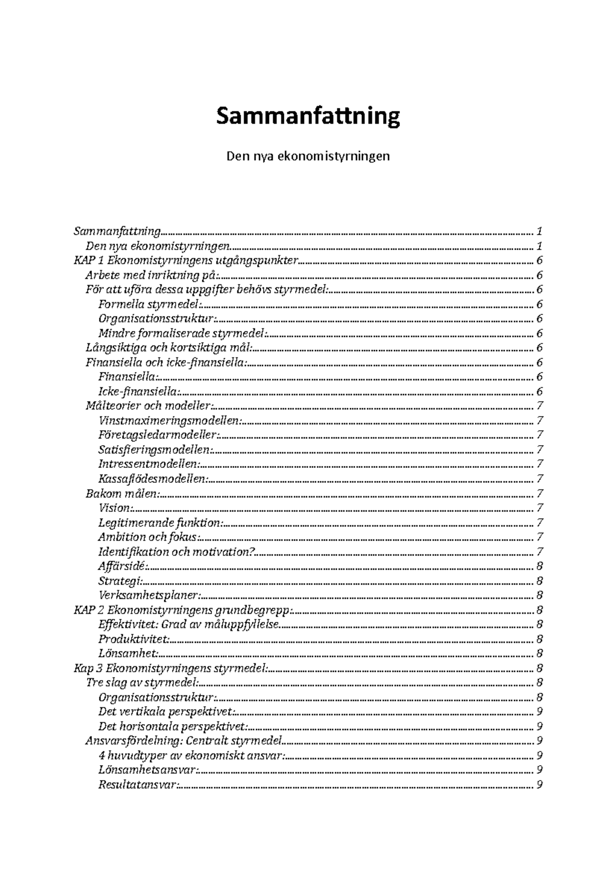 Sammanfattning-Ekonomistyrning - Sammanfattning Den Nya ...