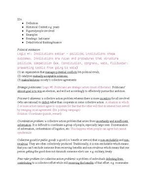 PS 1 Final Review - PS 1 Notes - Lecture 1: Overview Politics - Who ...