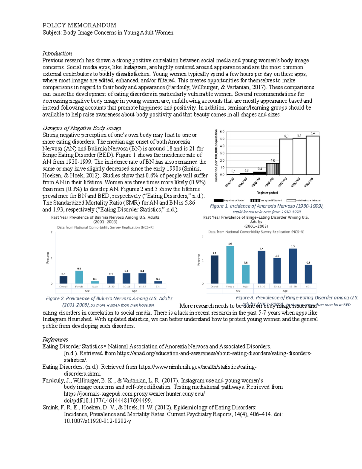 Policy Memo example 6 - Figure 1. Incidence of Anorexia Nervosa (1930 ...