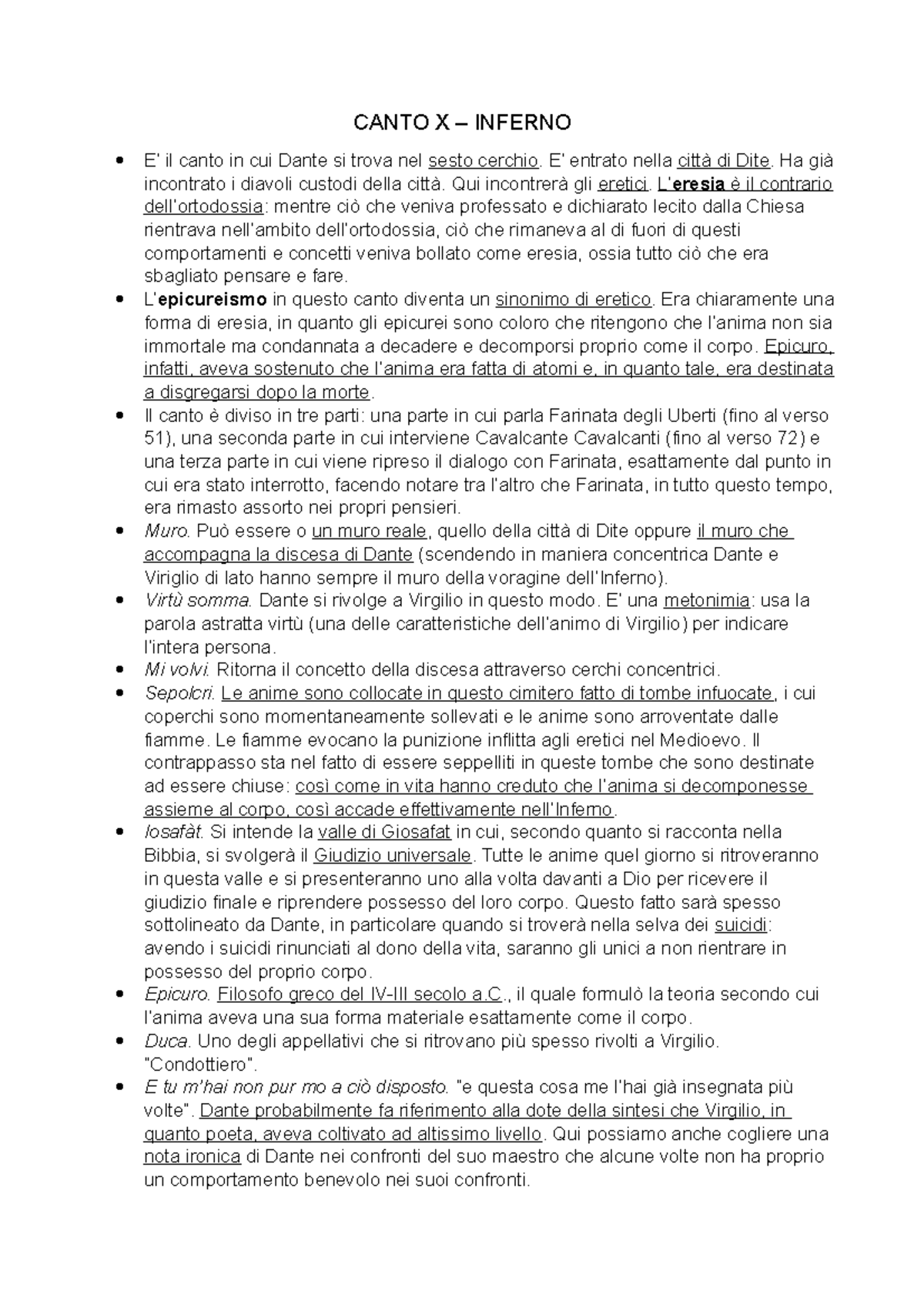 Canto X Inferno appunti Cupo CANTO X INFERNO E’ il canto in cui